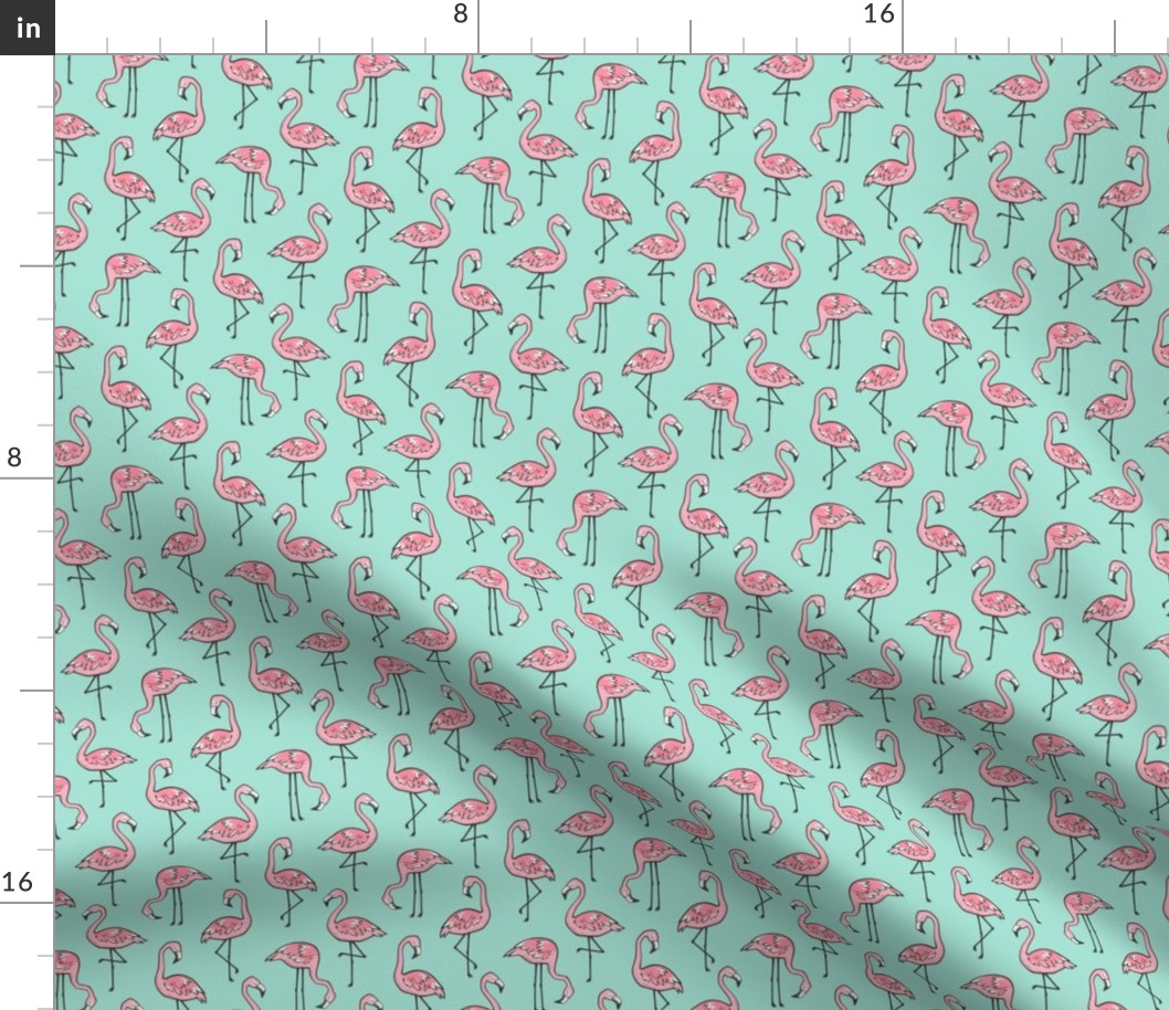 Flamingos on Mint Smaller  2 inch