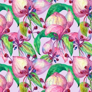 Delicate Floral seamless pattern with Tacca flowers watercolor painting