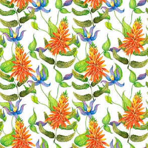 Botanical seamless pattern with aloe flowers on white background watercolor drawing