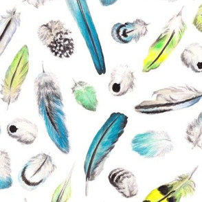 Painted Budgie Feathers Watercolor Blue Green Yellow