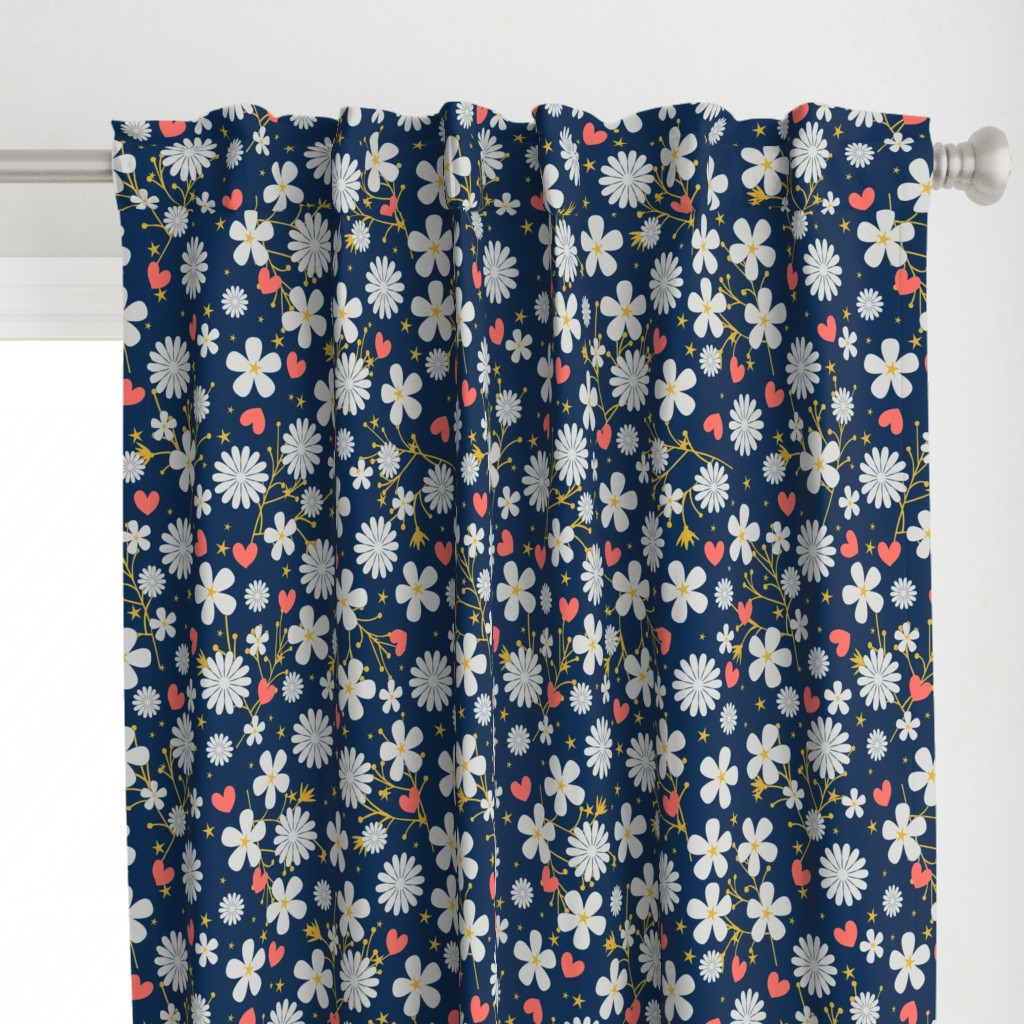 Dancing Blossom - Navy (large print)