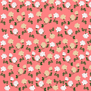 Roses print on coral background