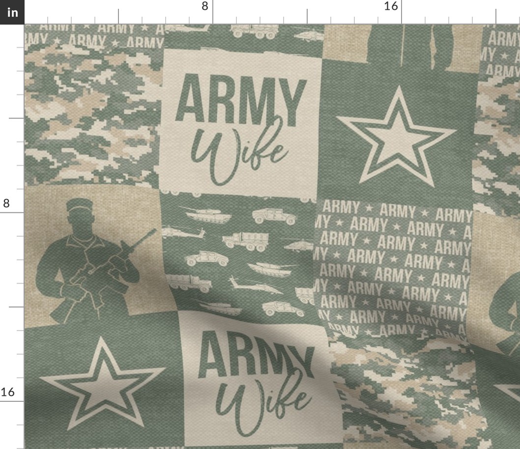 Army Wife - Patchwork fabric - Soldier Military - OG light digital camo  - LAD19
