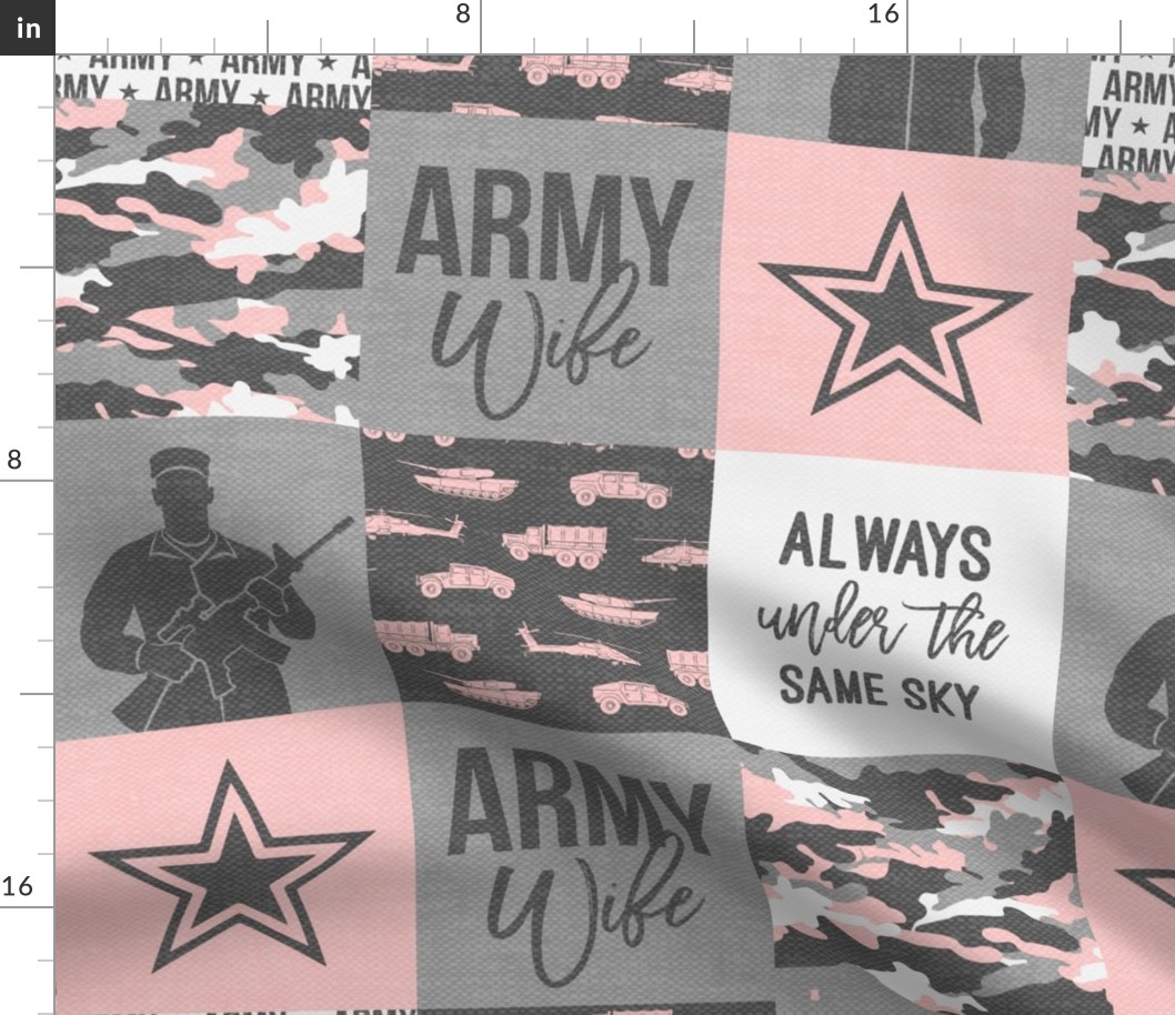 Army Wife - Patchwork fabric (always under the same sky) - Soldier Military - pink and grey camo  - LAD19