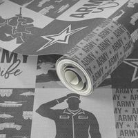 Army Wife - Patchwork fabric  - Soldier Military - grey and camo - LAD19