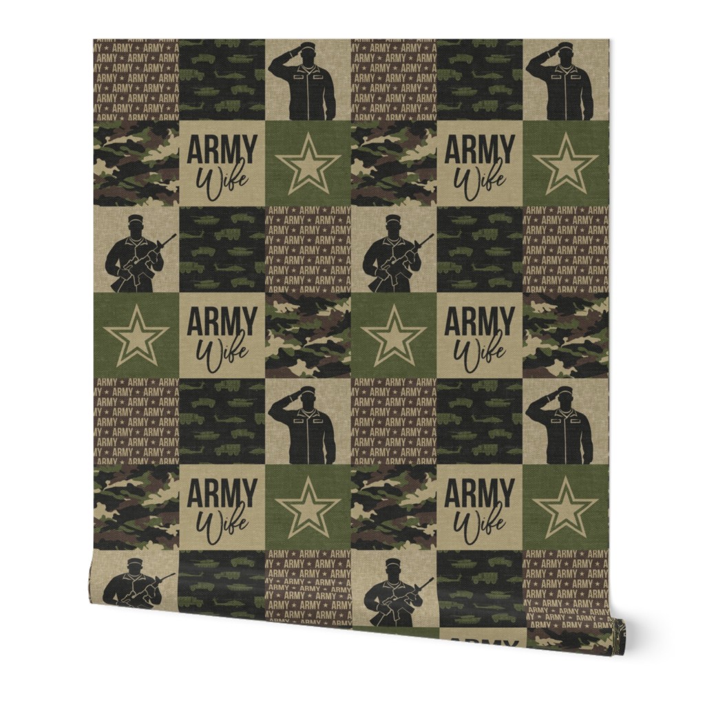 Army Wife - Patchwork fabric - Soldier Military - OG  camo  - LAD19