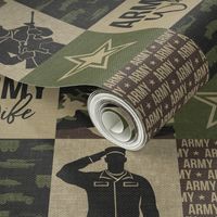 Army Wife - Patchwork fabric - Soldier Military - OG  camo  - LAD19