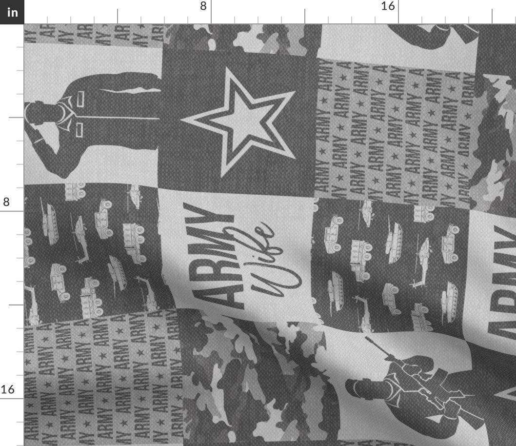 Army Wife - Patchwork fabric  - Soldier Military - grey and camo (90) - LAD19