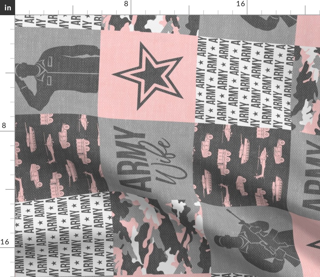 Army Wife - Patchwork fabric  - Soldier Military - pink and grey camo (90) - LAD19