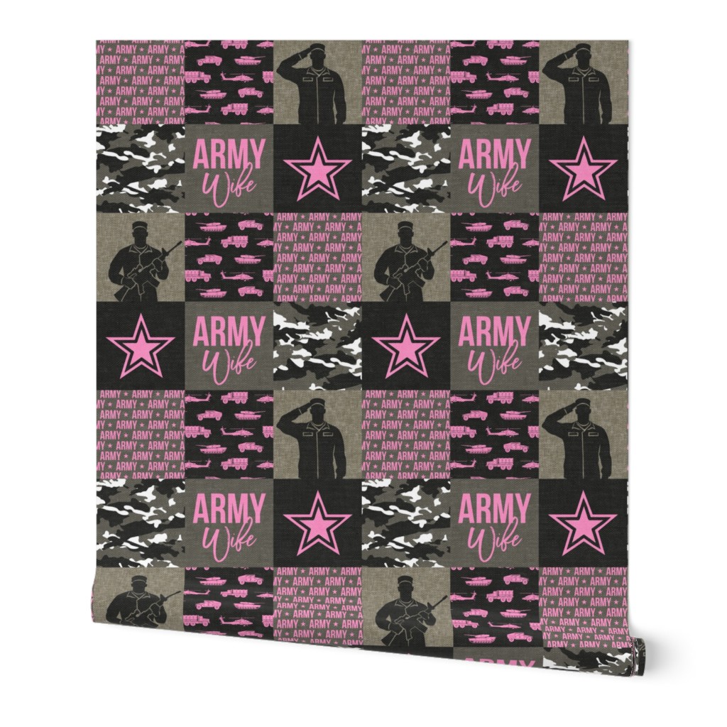 Army Wife - Patchwork fabric - Soldier Military - Bright Pink and camo - LAD19