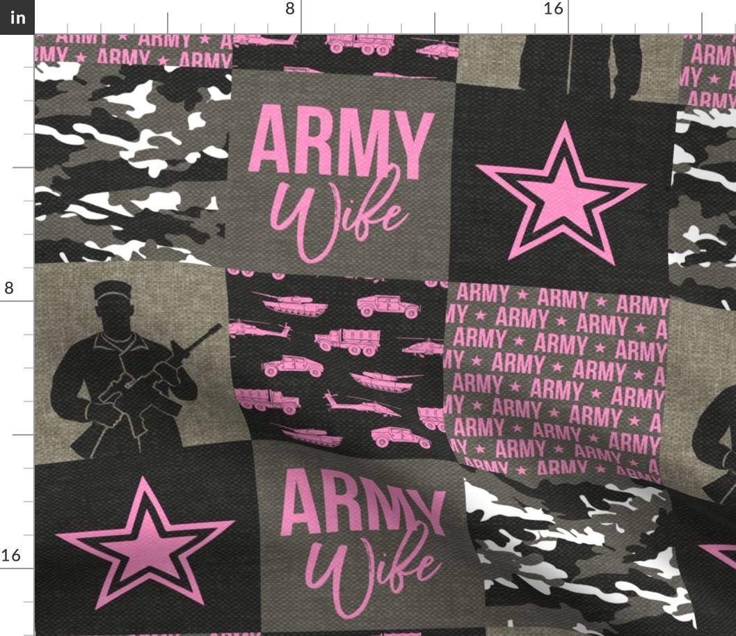 Army Wife - Patchwork fabric - Soldier Military - Bright Pink and camo - LAD19