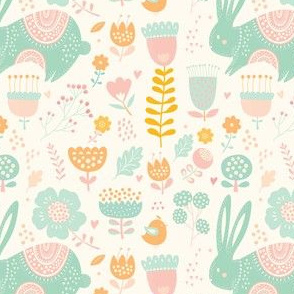 Pretty Pastel Bunny Garden Scandinavian Style