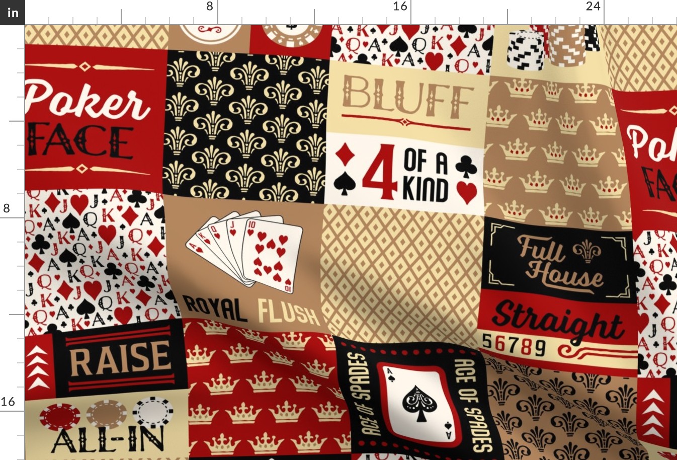 Poker Cheater Quilt in Dark Red & Gold