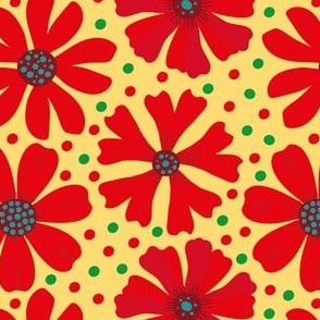 Flamenco Red Flowers and Polka dots