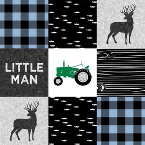 little man - baby blue and black (buck) quilt woodland (green tractor) C19BS