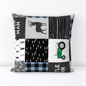 little man - baby blue and black (buck) quilt woodland (green tractor) (90) C19BS