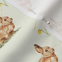 Hand Painted Rabbit With Daffodils And Leaves Light Green