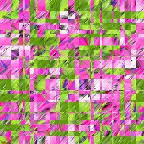 BYF2 - Large - Scattered Contemporary Plaid in Pink, Lime and Olive Green