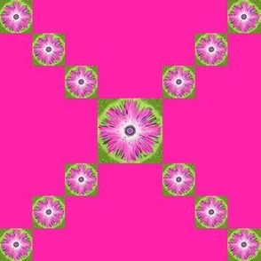 BYF2 - Bulls Eye Floral Trellis in Pink and Green aka Single Irish Chain