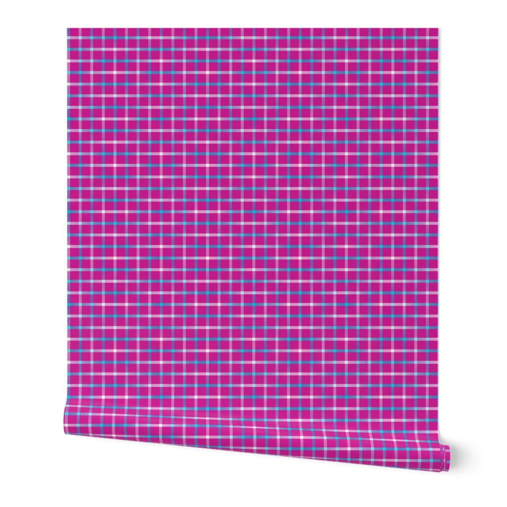 BYF3 - Contemporary Open Weave Window Pane Plaid in Turquoise Gradient Fill on Dark Rosy Pink