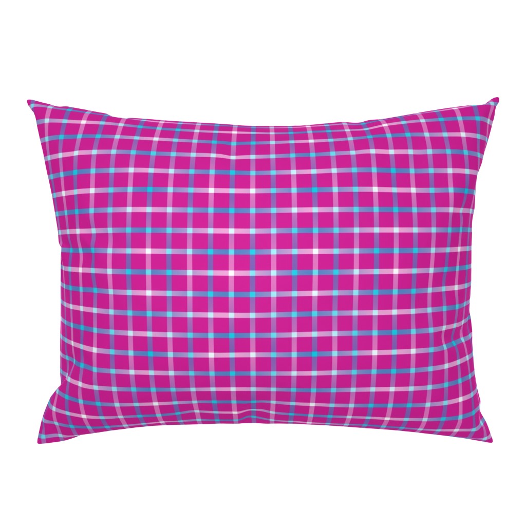 BYF3 - Contemporary Open Weave Window Pane Plaid in Turquoise Gradient Fill on Dark Rosy Pink