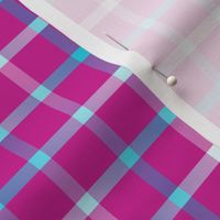 BYF3 - Contemporary Open Weave Window Pane Plaid in Turquoise Gradient Fill on Dark Rosy Pink