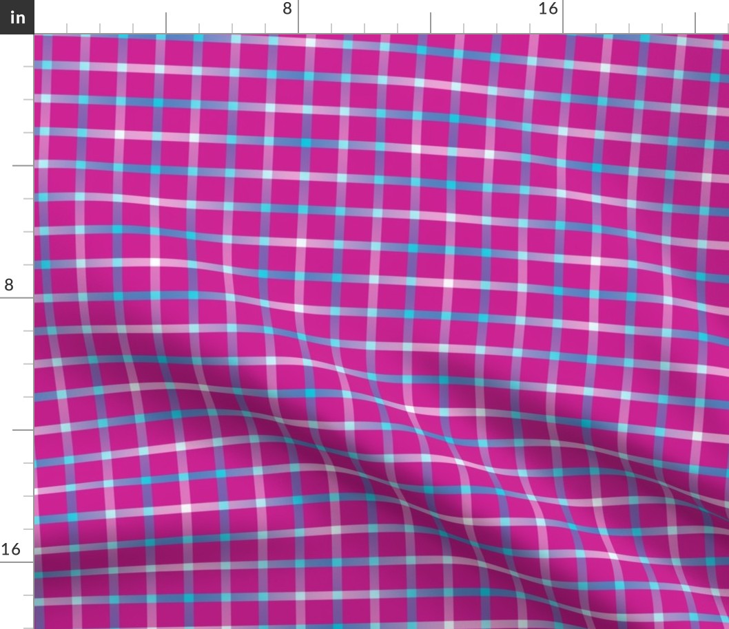 BYF3 - Contemporary Open Weave Window Pane Plaid in Turquoise Gradient Fill on Dark Rosy Pink