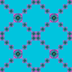 BYF3 - Small -  Floral Trellis Irish Chain in Turquoise and Dark Rose Pink