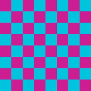 BYF3  -  Large - Turquoise and Dark Rosy Pink  Checkerboard