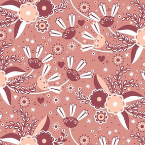 Folk. Small pink flowers on cream background