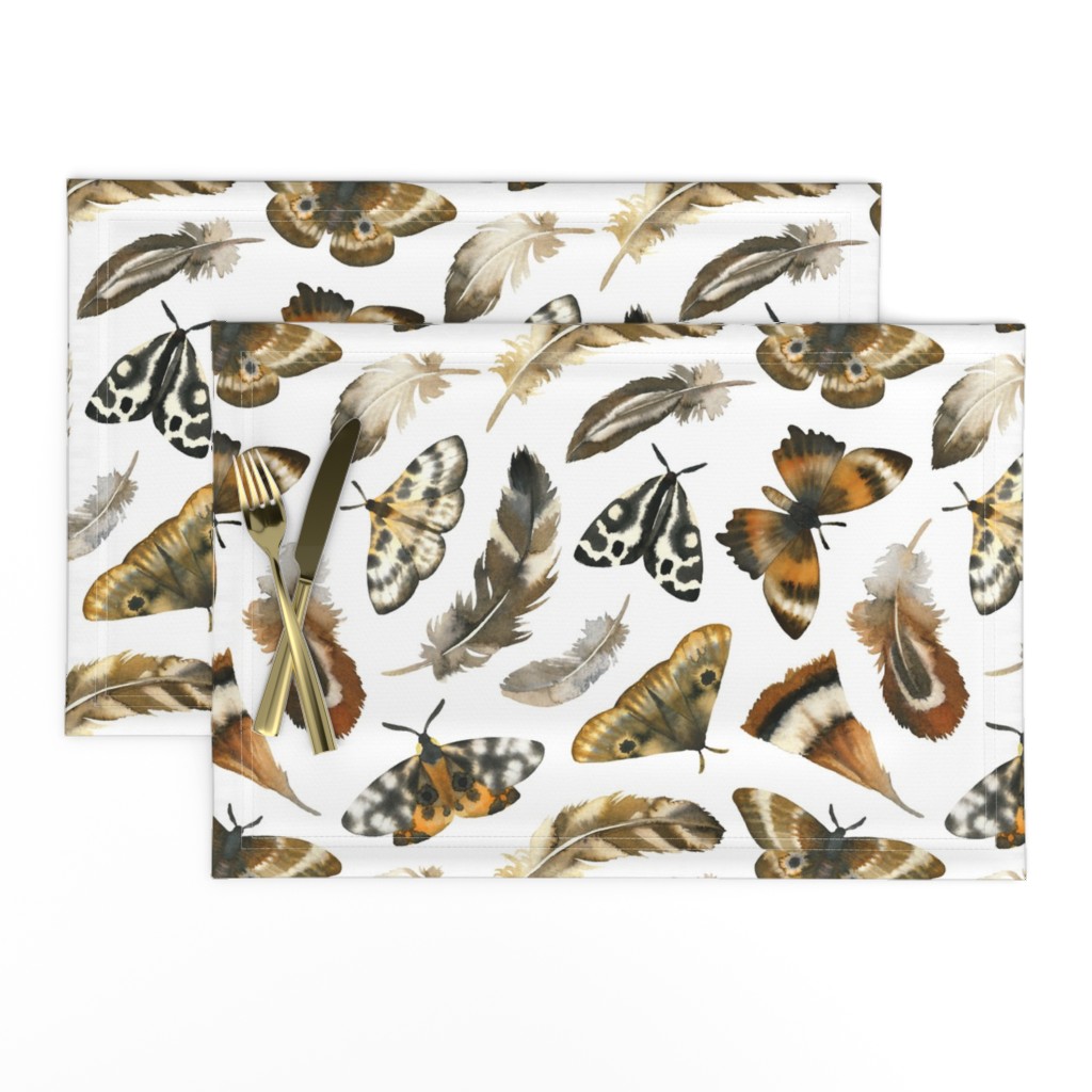 Large Scale / Feathers and Moths / White Background