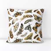 Large Scale / Feathers and Moths / White Background