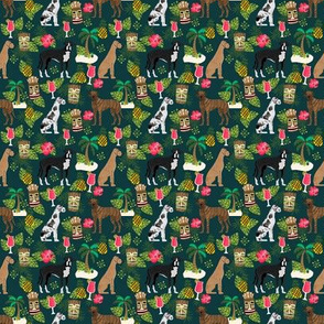 SMALL - great dane dog tiki fabric - tropical tiki fabric, tiki design, cute dog, dogs fabric, -  dark green