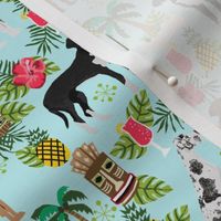 great dane dog tiki fabric - tropical tiki fabric, tiki design, cute dog, dogs fabric, - light blue