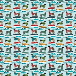 TINY - great dane surfing dog fabric - dog fabric, great dane fabric, surfing fabric, surf fabric, wave - blue