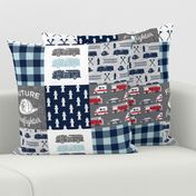 firefighter wholecloth - fireman patchwork - navy and grey with first responders block - future firefighter grey C19BS
