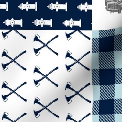 firefighter wholecloth - fireman patchwork - navy and grey with first responders block - future firefighter grey (90)C19BS