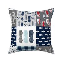 firefighter wholecloth - fireman patchwork - navy and grey with first responders block - future firefighter grey (90)C19BS