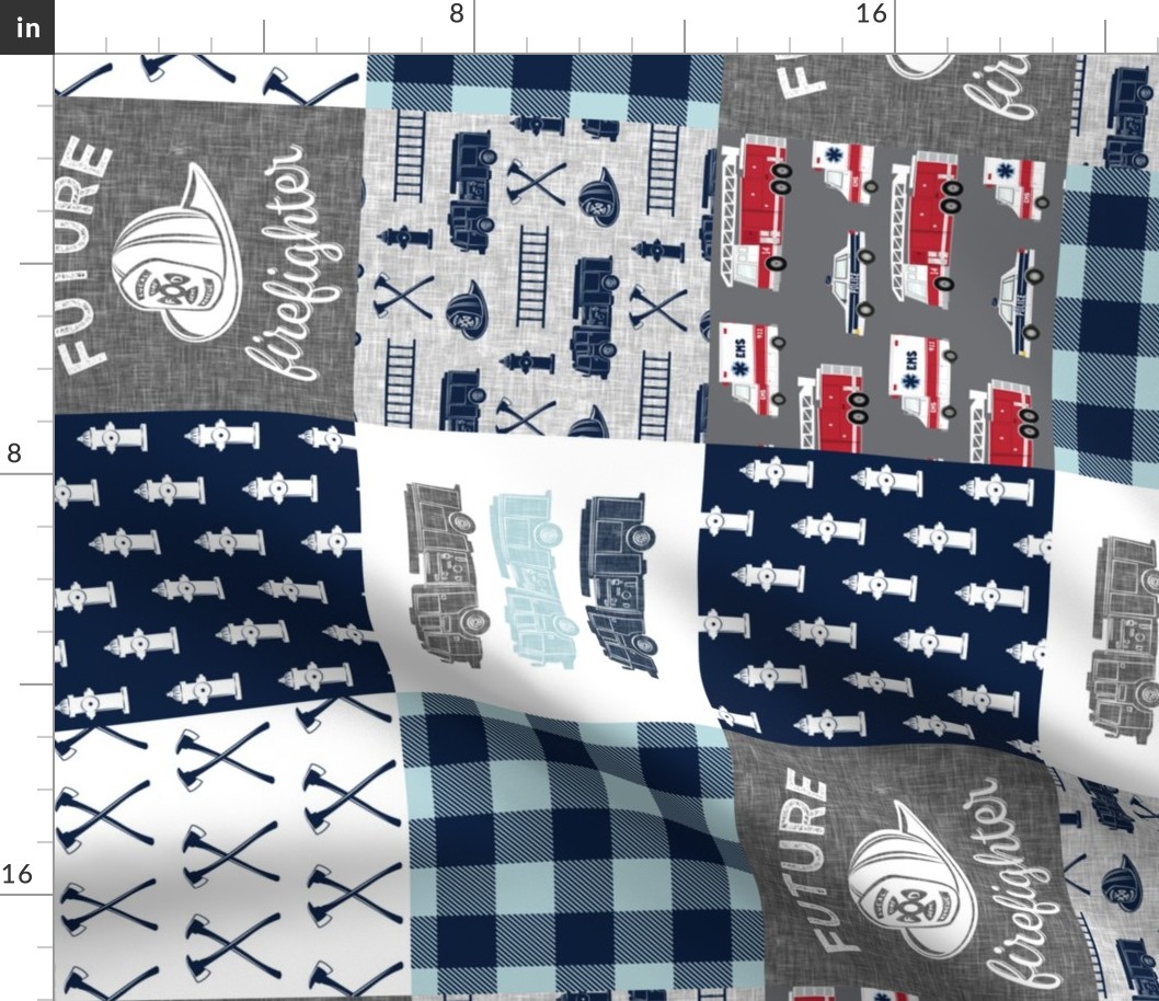 firefighter wholecloth - fireman patchwork - navy and grey with first responders block - future firefighter grey (90)C19BS