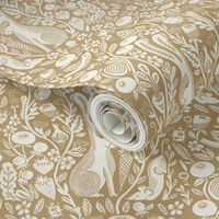hare linocut fabric - botanical linocut wood block fabric, block print fabric, andrea lauren design - brown & cream - 3