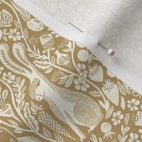 hare linocut fabric - botanical linocut wood block fabric, block print fabric, andrea lauren design - brown & cream - 3