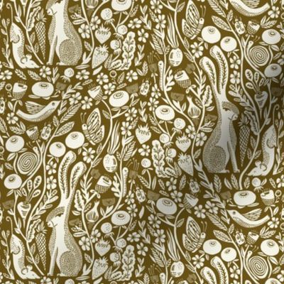 hare linocut fabric - botanical linocut wood block fabric, block print fabric, andrea lauren design - brown & cream - 2