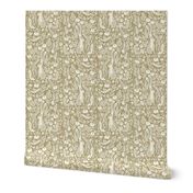 hare linocut fabric - botanical linocut wood block fabric, block print fabric, andrea lauren design - brown & cream -  1