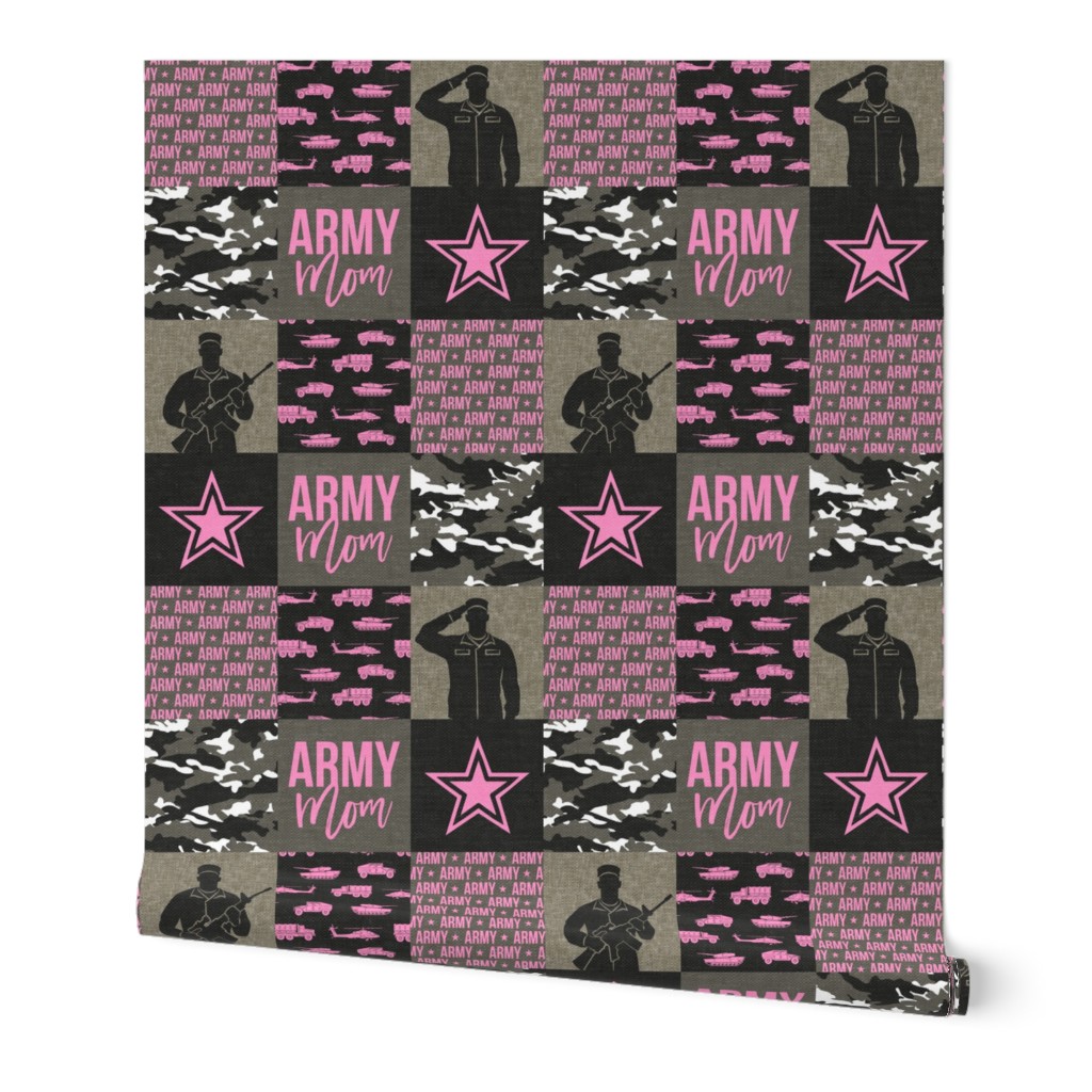  Army Mom - Patchwork fabric - Soldier Military - hot pink camo  - LAD19