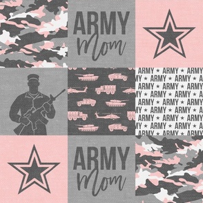 Army Mom - Patchwork fabric - Soldier Military - pink and grey camo  - LAD19