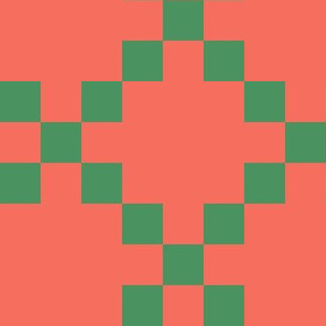 BYF1 - Single Irish Chain Quilt Squares  in Coral and Green