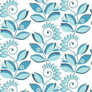 Blue abstract flowers on white background