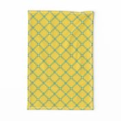 BYF4 - Small - Bull's Eye Floral Trellis aka Single Irish Chain  in Goldenrod Yellow and Turquoise