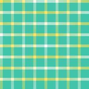 BYF4 -  Open Weave Window Pane Plaid in Yellow Gradient and Turquoise Green