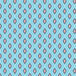 Small scale, Powdery rhombuses with wavy lines, on a light blue background, vertical position